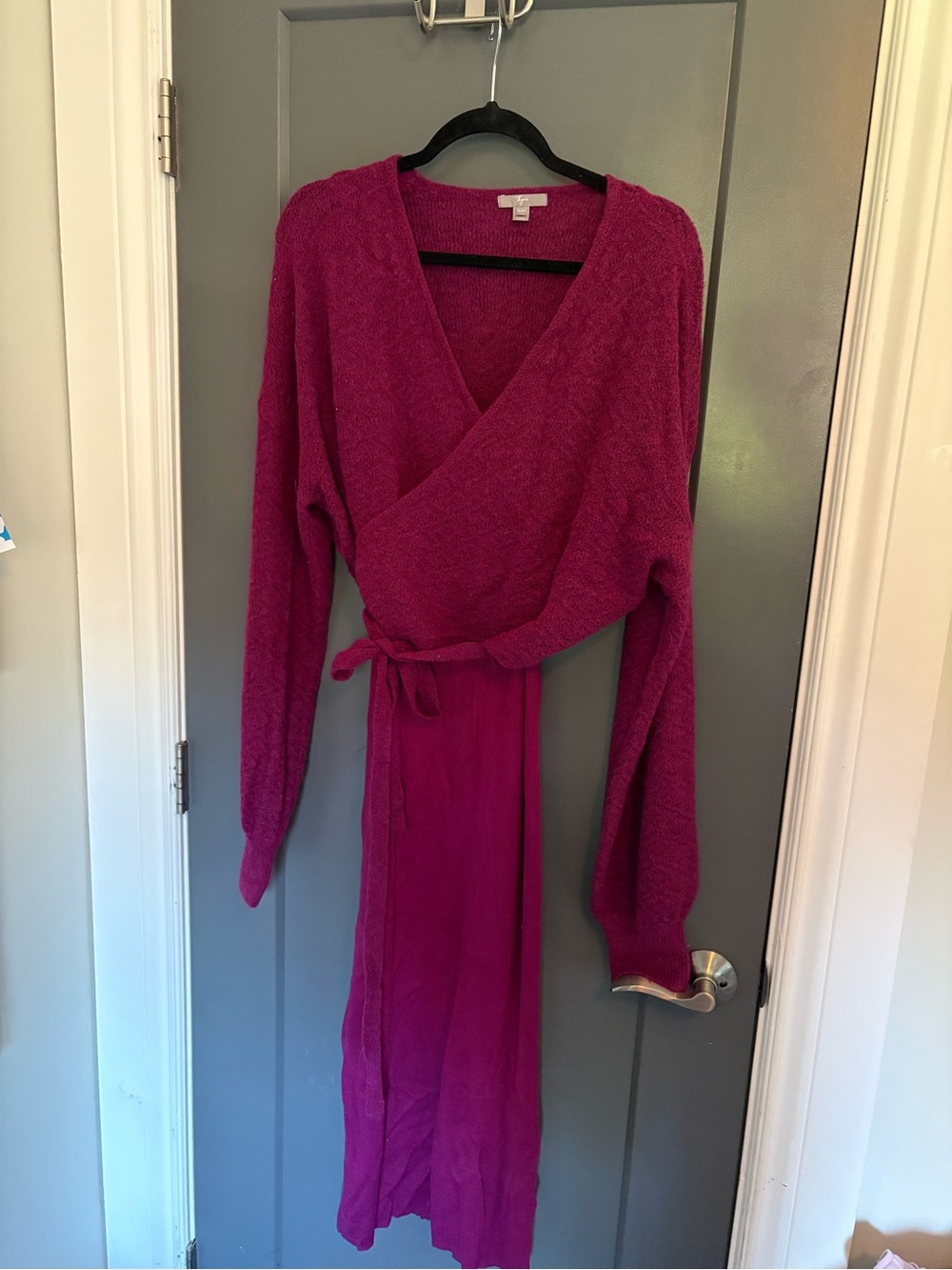 Thyme Maternity Fuchsia Wrap Knit Midi Dress